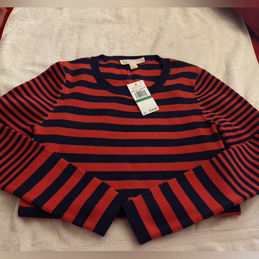 Michael Kors Navy and Red Striped Top